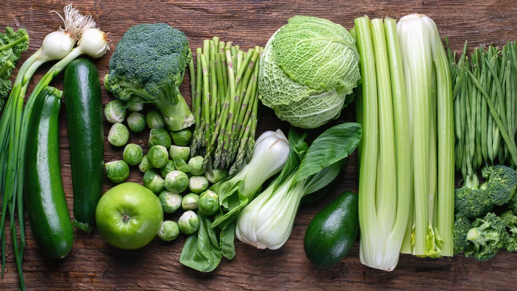 A group of seasonal green vegetables on a table